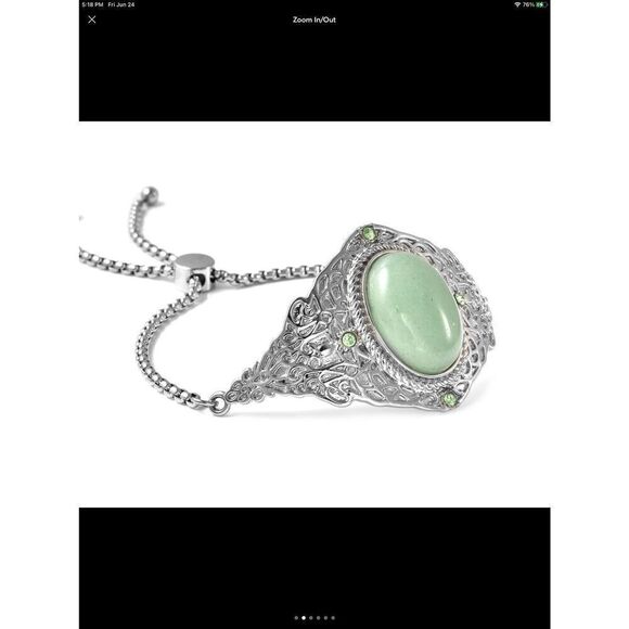 New~Gorgeous Oval Adventurine Bolo Slider Bracelet & Earring Set - Picture 3 of 6